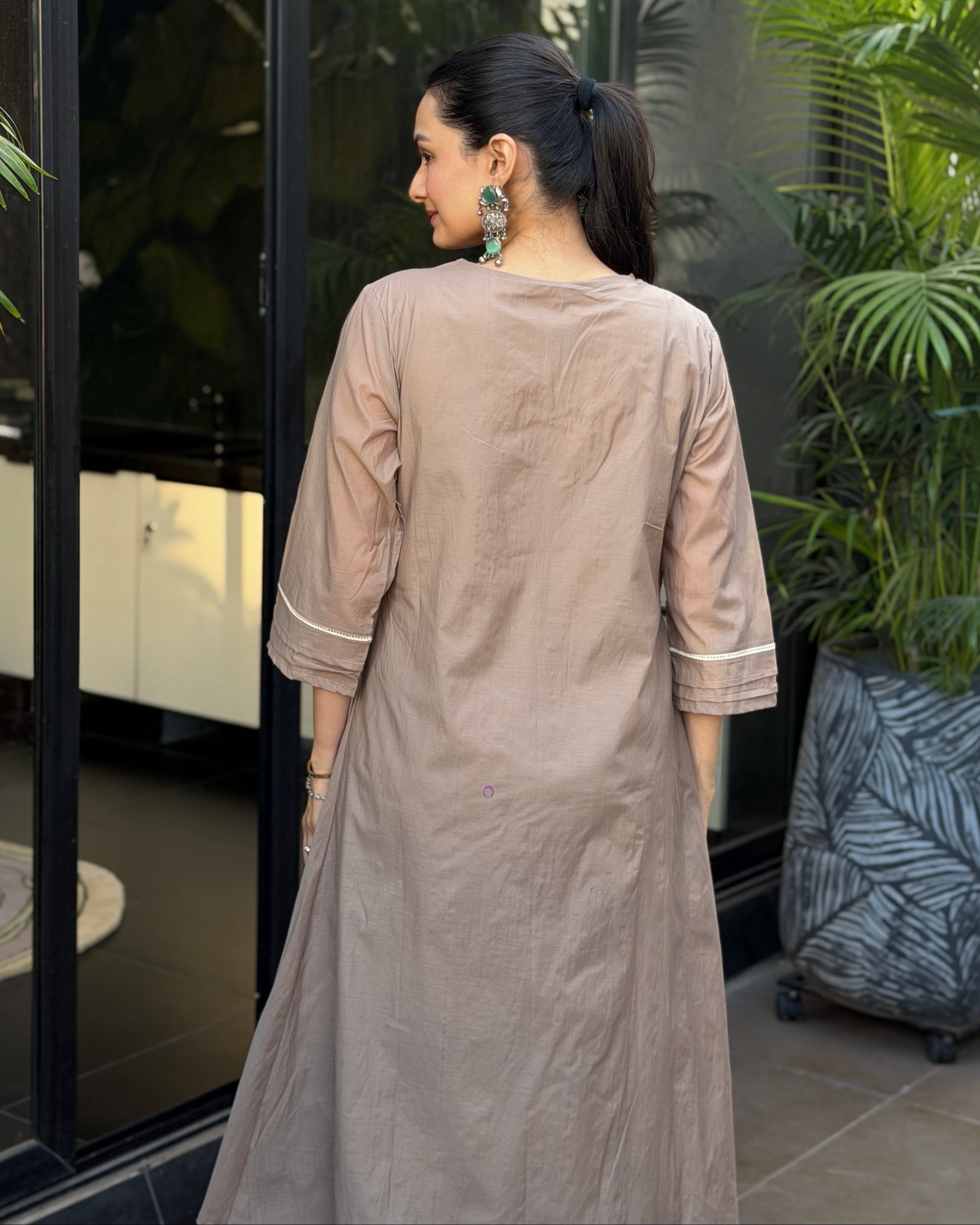 Gray A Line Kurta Pant Set With Dupatta For Women