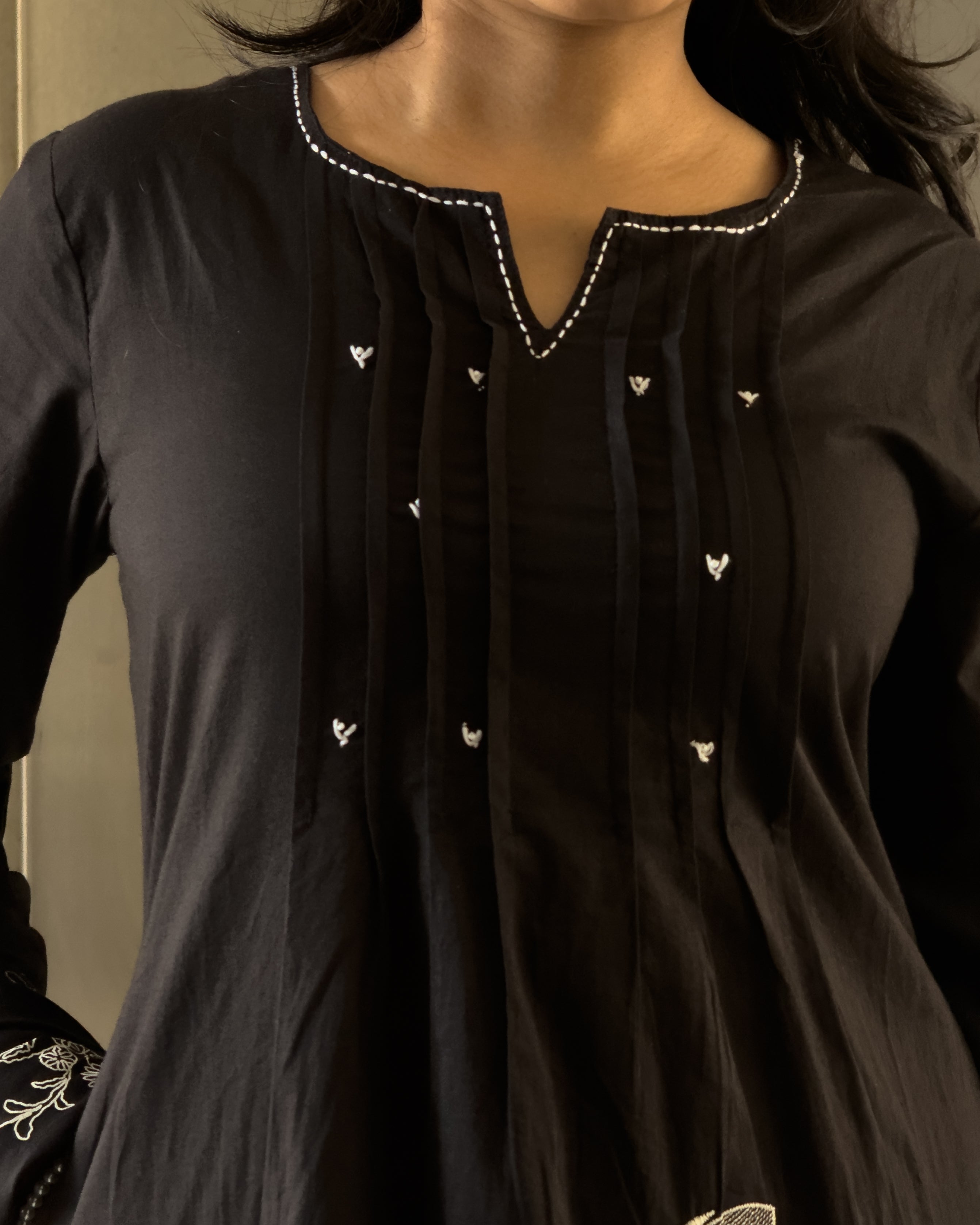 Black A Line Kurta Pant Set With Dupatta For Women