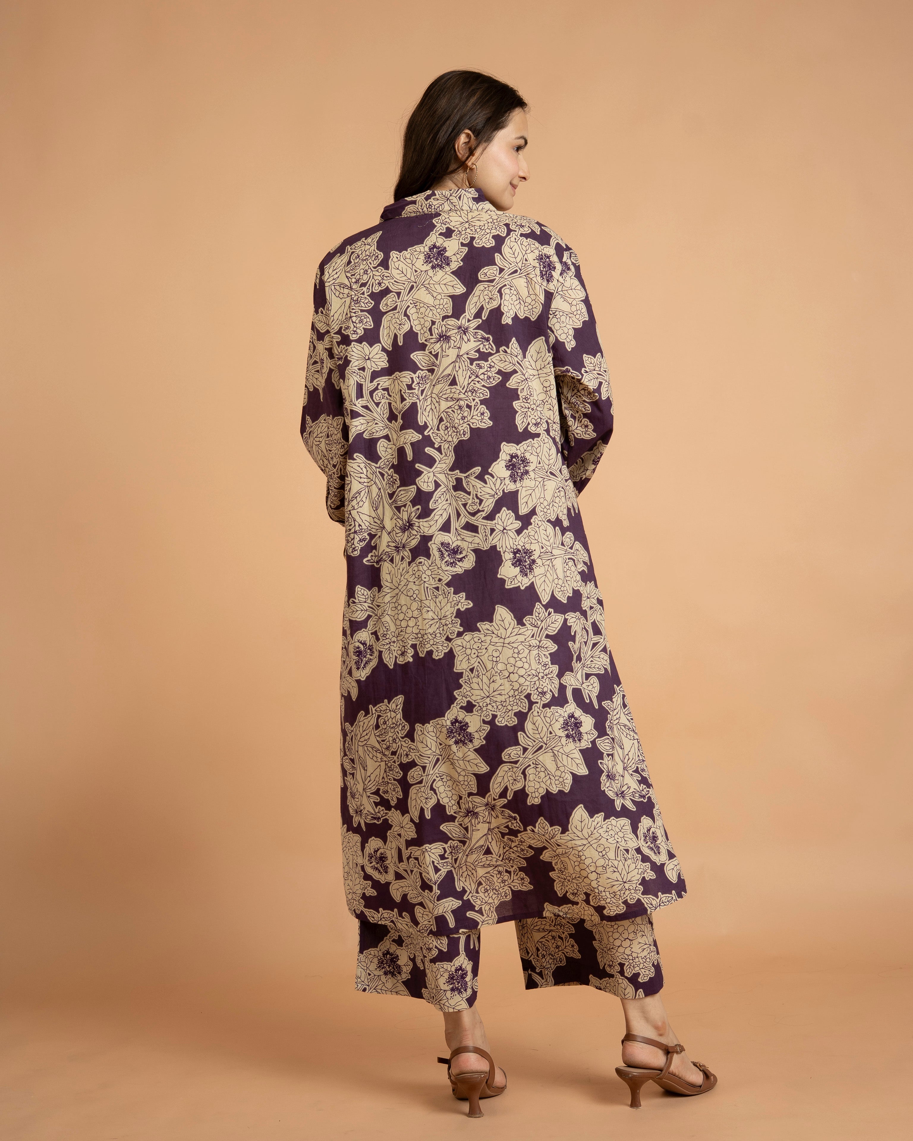 Purple A-Line Straight Kurta Palazzo Set For Women