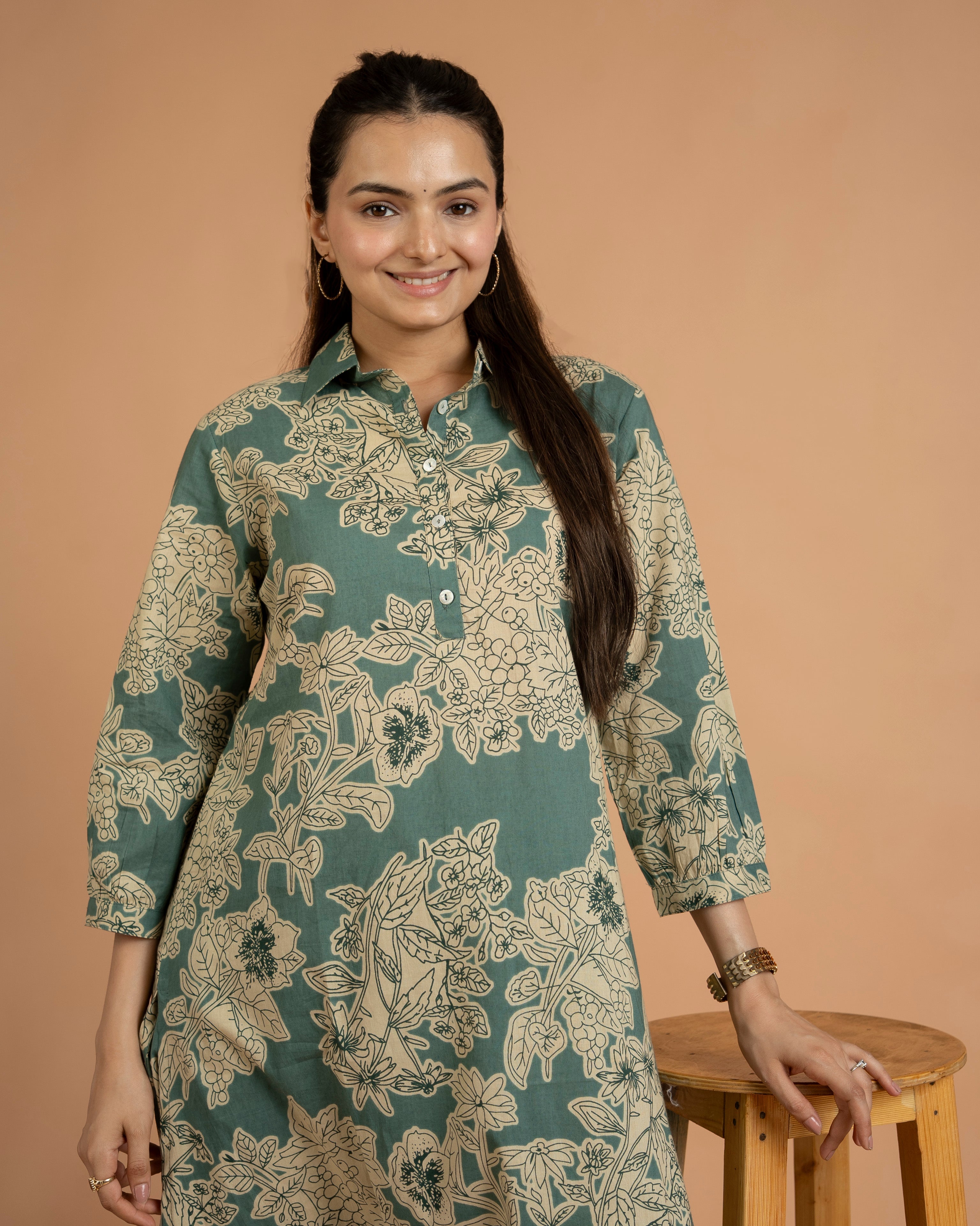 Sea Green A-Line Straight Kurta Pant Set For Women