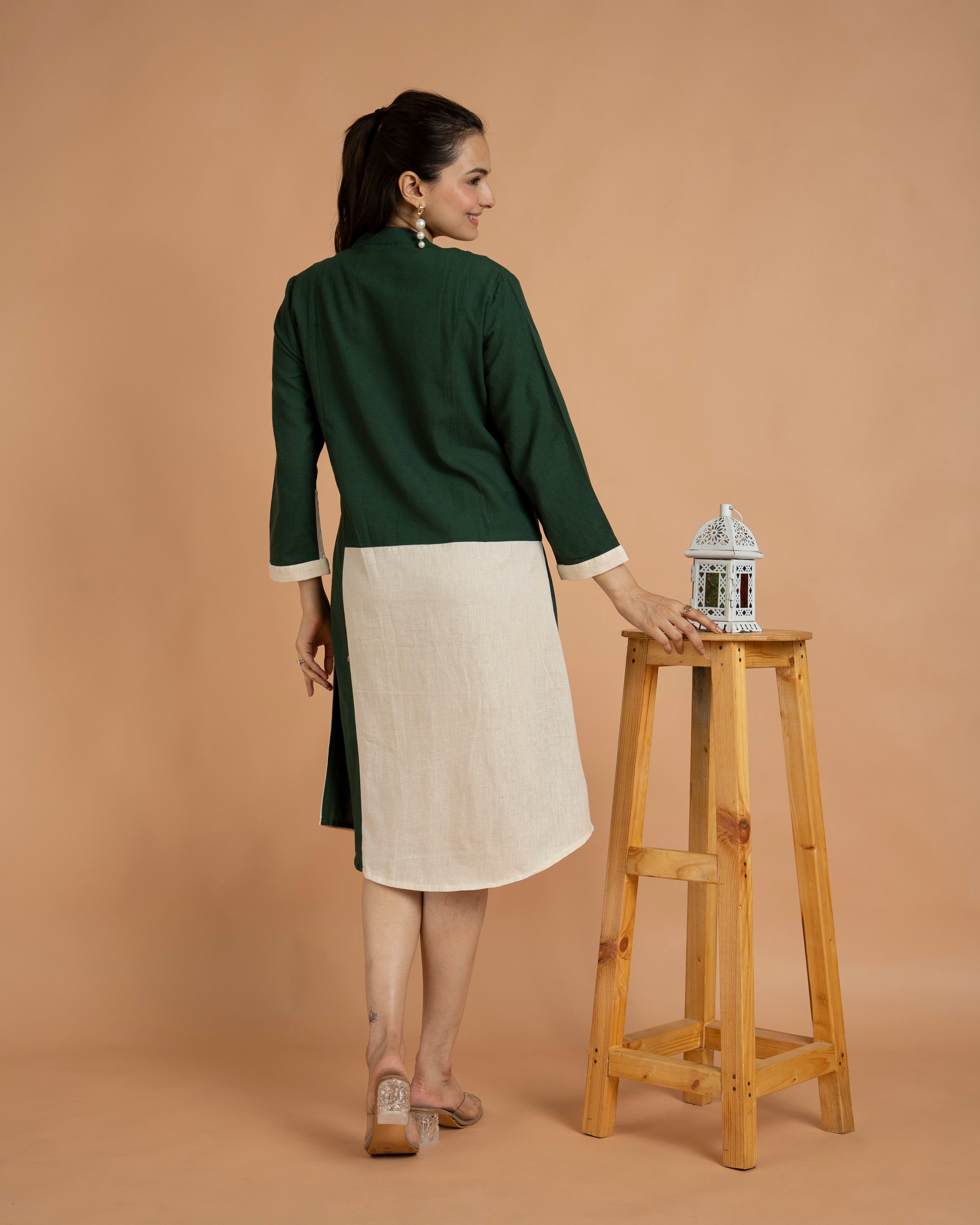 Green Khadi Cotton One Piece Dresses