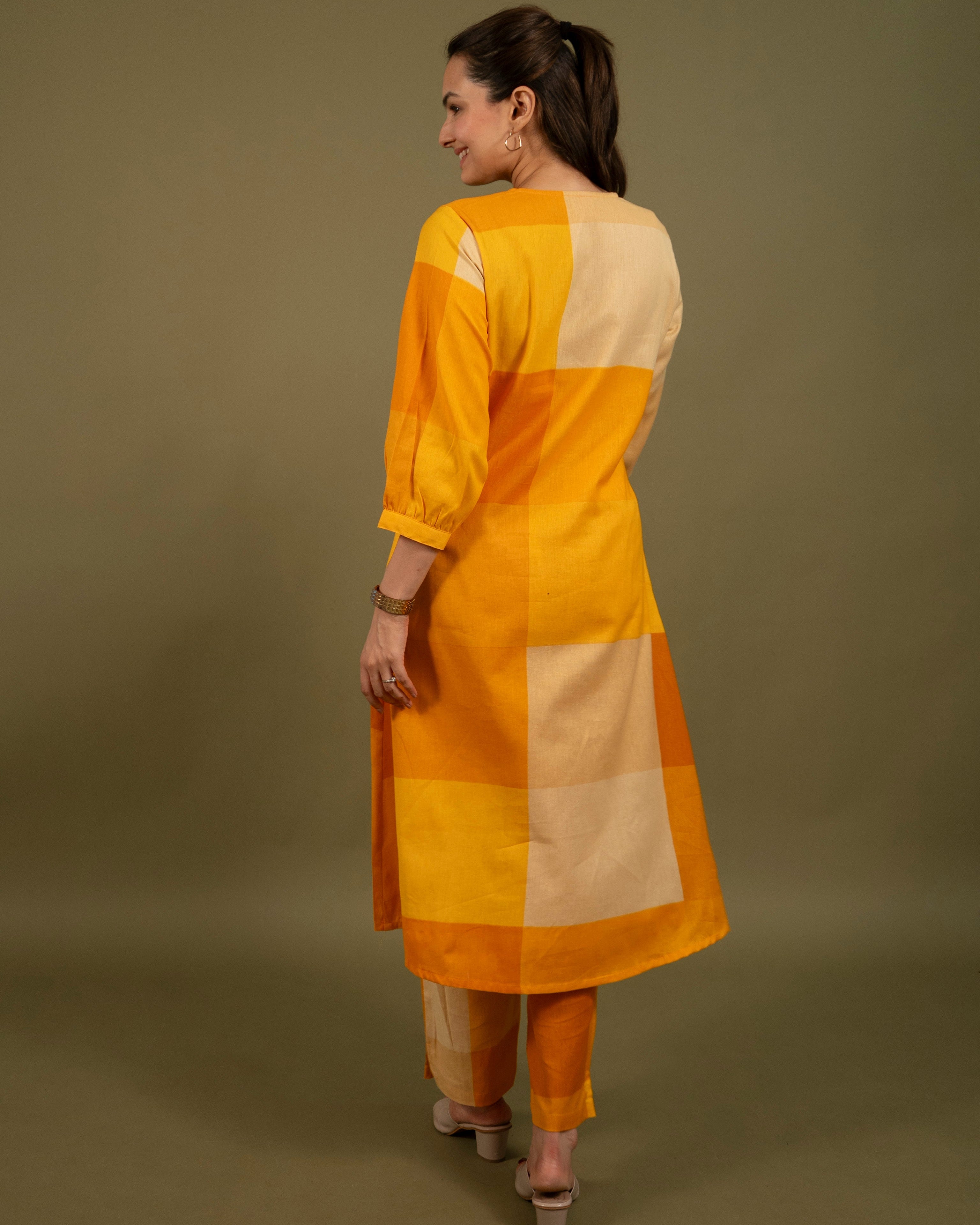 Orange A-Line Kurta with Pant – Khadi Cotton