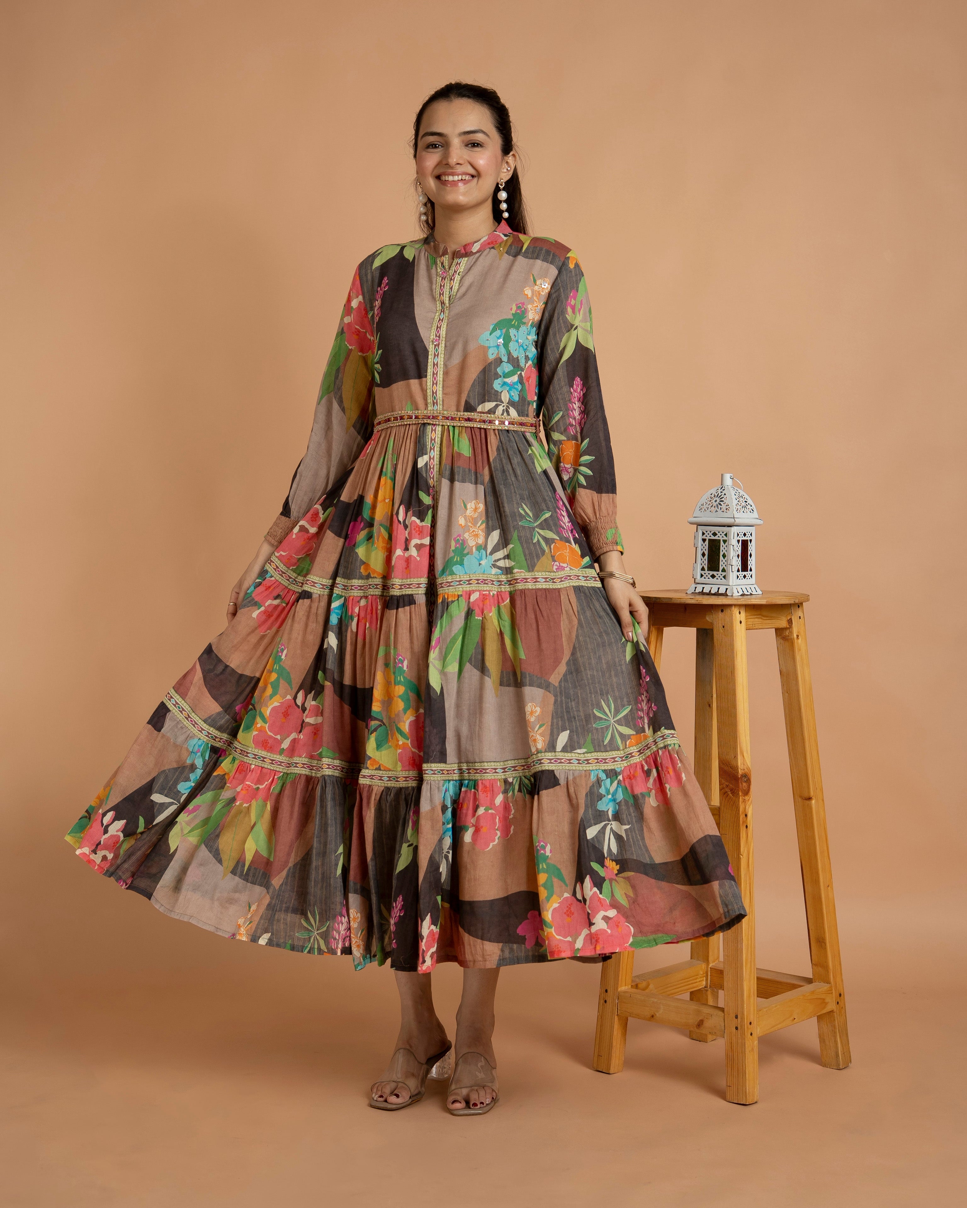 Multi-Colour Mal Cotton One Piece Dress