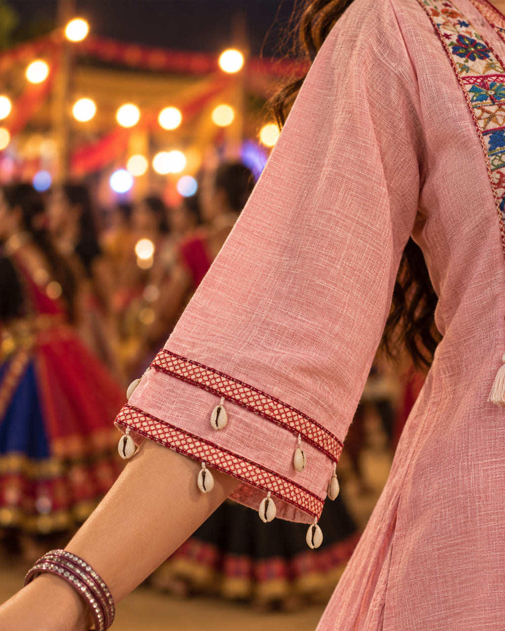 Pink Khadi Cotton Embroidery work co ord set
