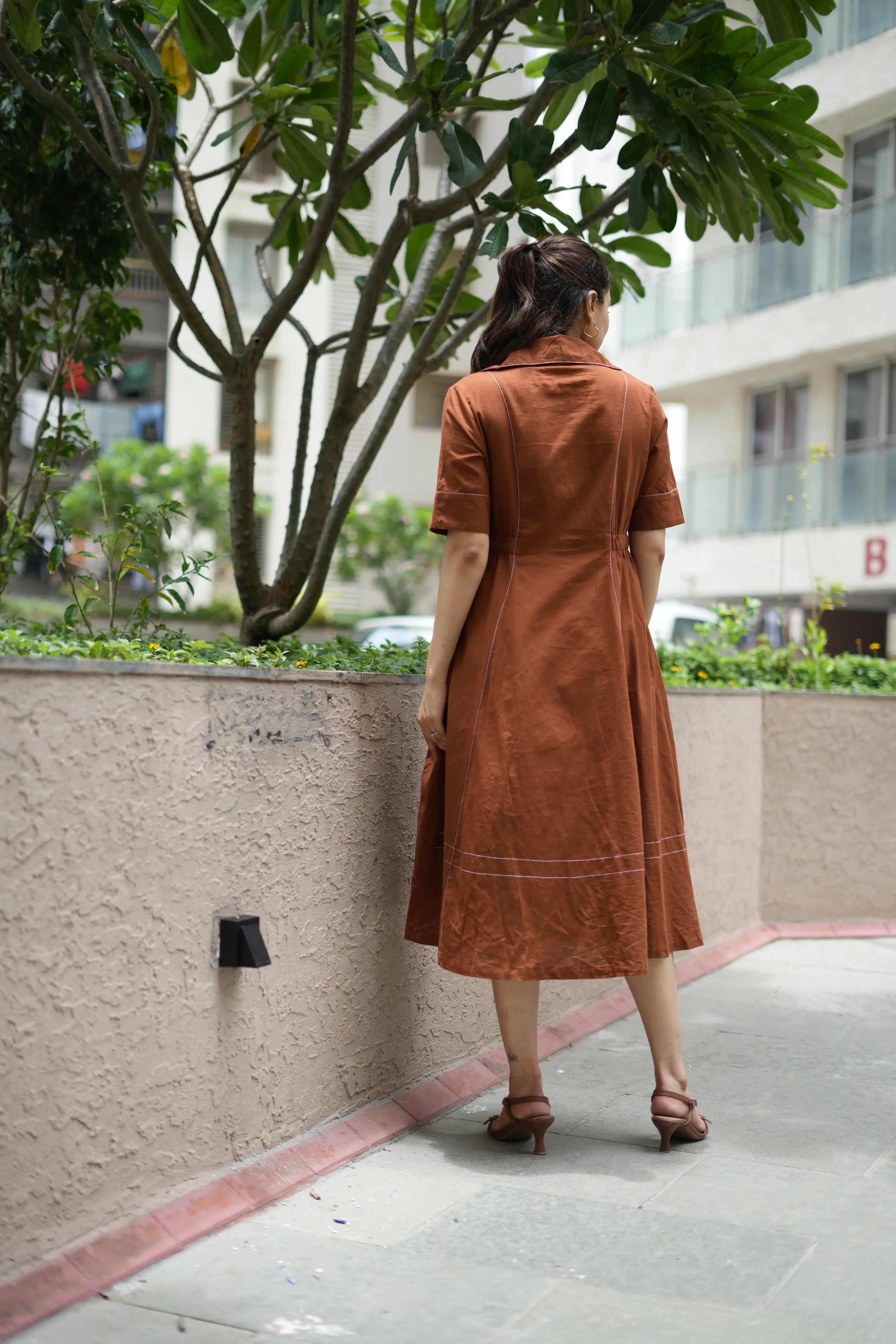 Premium brown embroidered khadi cotton dress that blends comfort, elegance, and everyday fashion.