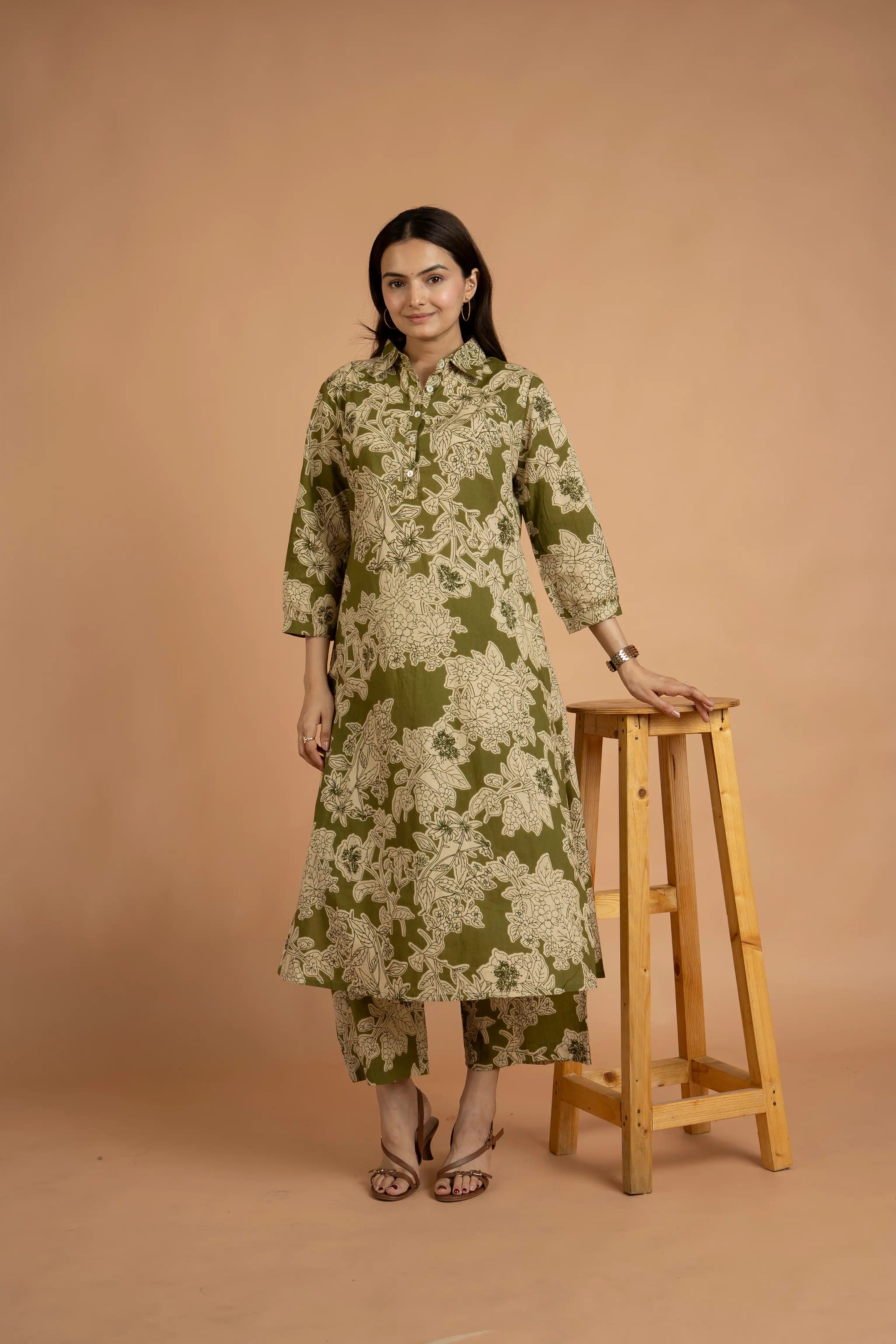 Beautiful Olive Green Ethnic Wear Kurta Pant Set