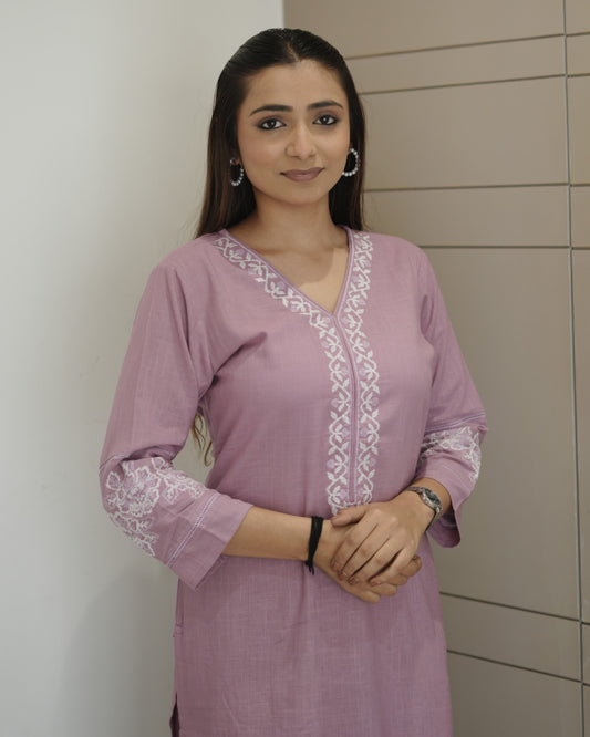 Onion pink cotton flex straight kurta