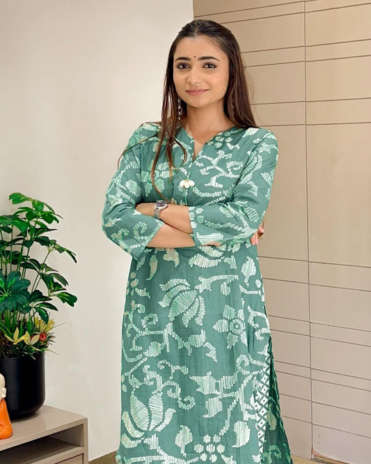 Green Floral Kurti & Palazzo 