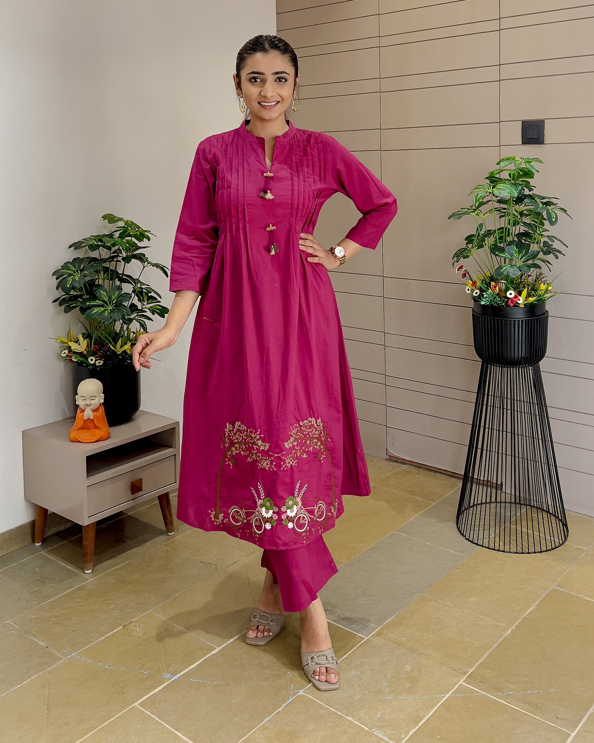 Pink Embroidered Kurti & Palazzo 