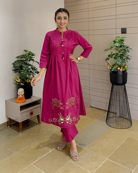 Pink Embroidered Kurti & Palazzo 