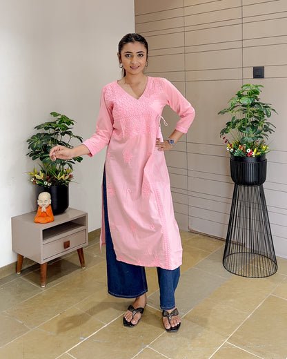 Baby PInk Cotton Kurti 