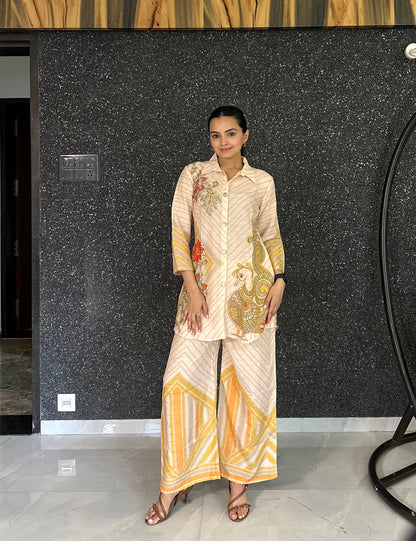 Beige Pure Muslin Co-ord Set