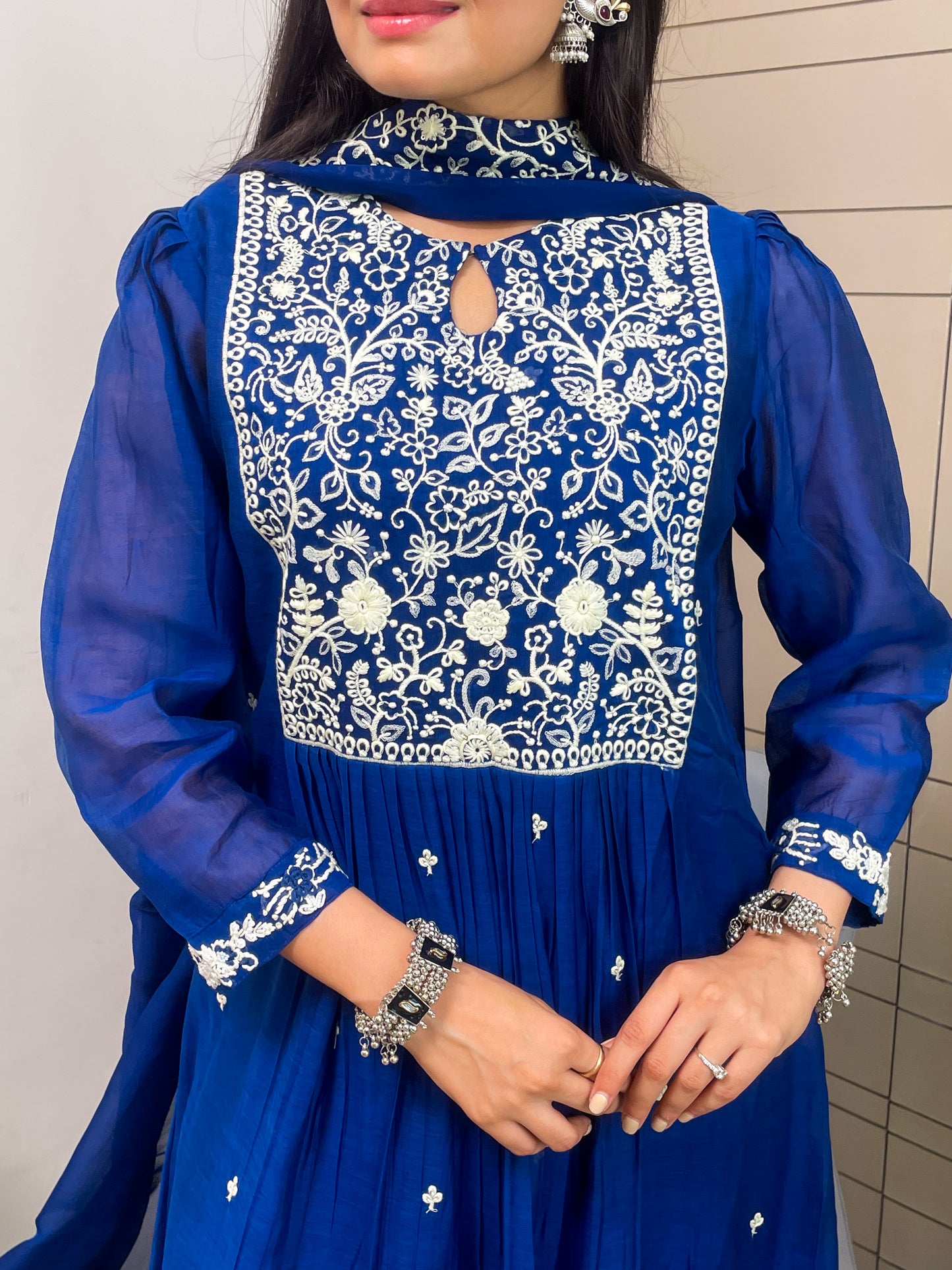 Royal Blue Aline Kurta Pant Set With Dupatta