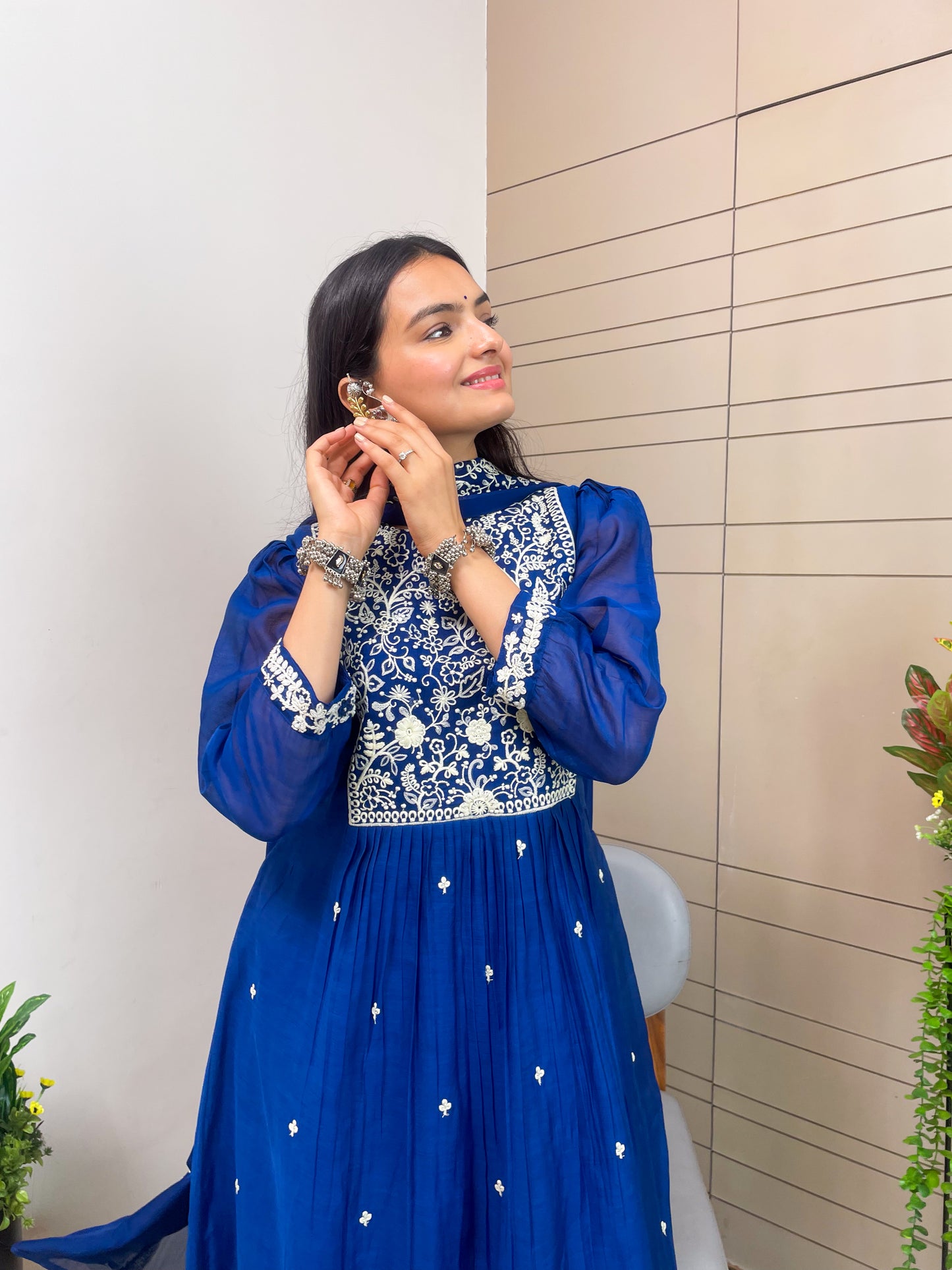 Royal Blue Aline Kurta Pant Set With Dupatta