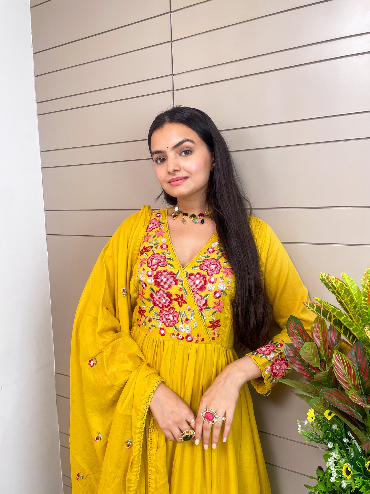 Yellow mul Cotton Round Kurta Pant Set With Dupatta