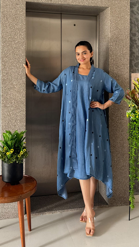Blue Denim One Piece Dress For Girls