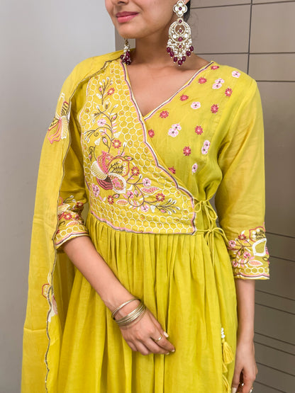 Round Angrakha Style Kurta Pant Set with Dupatta