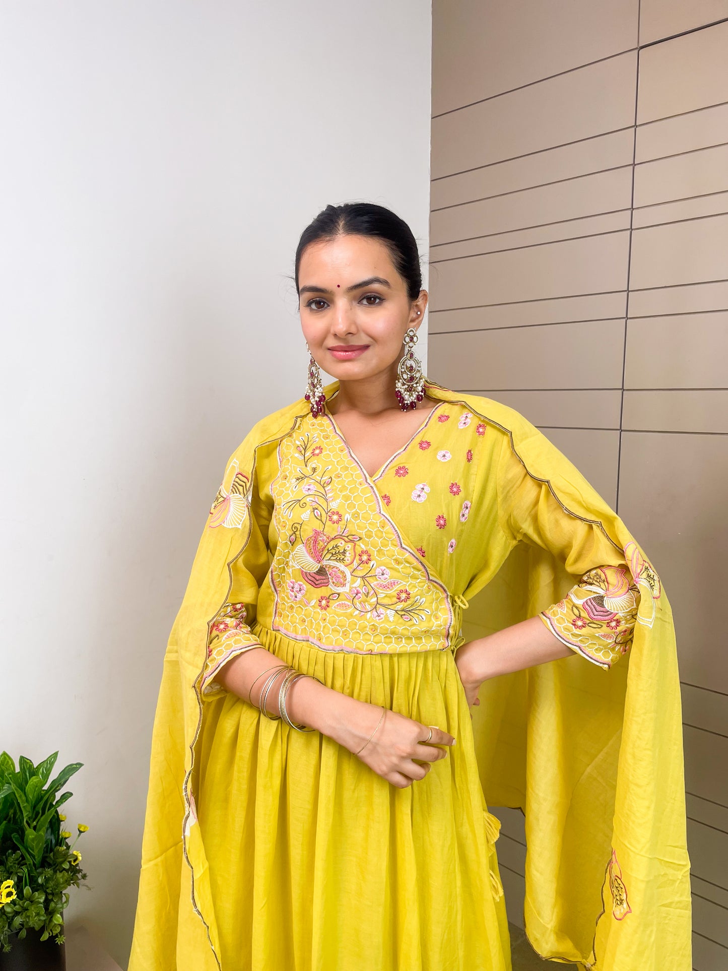 Round Angrakha Style Kurta Pant Set with Dupatta