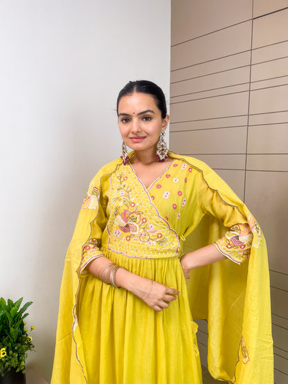 Round Angrakha Style Kurta Pant Set with Dupatta