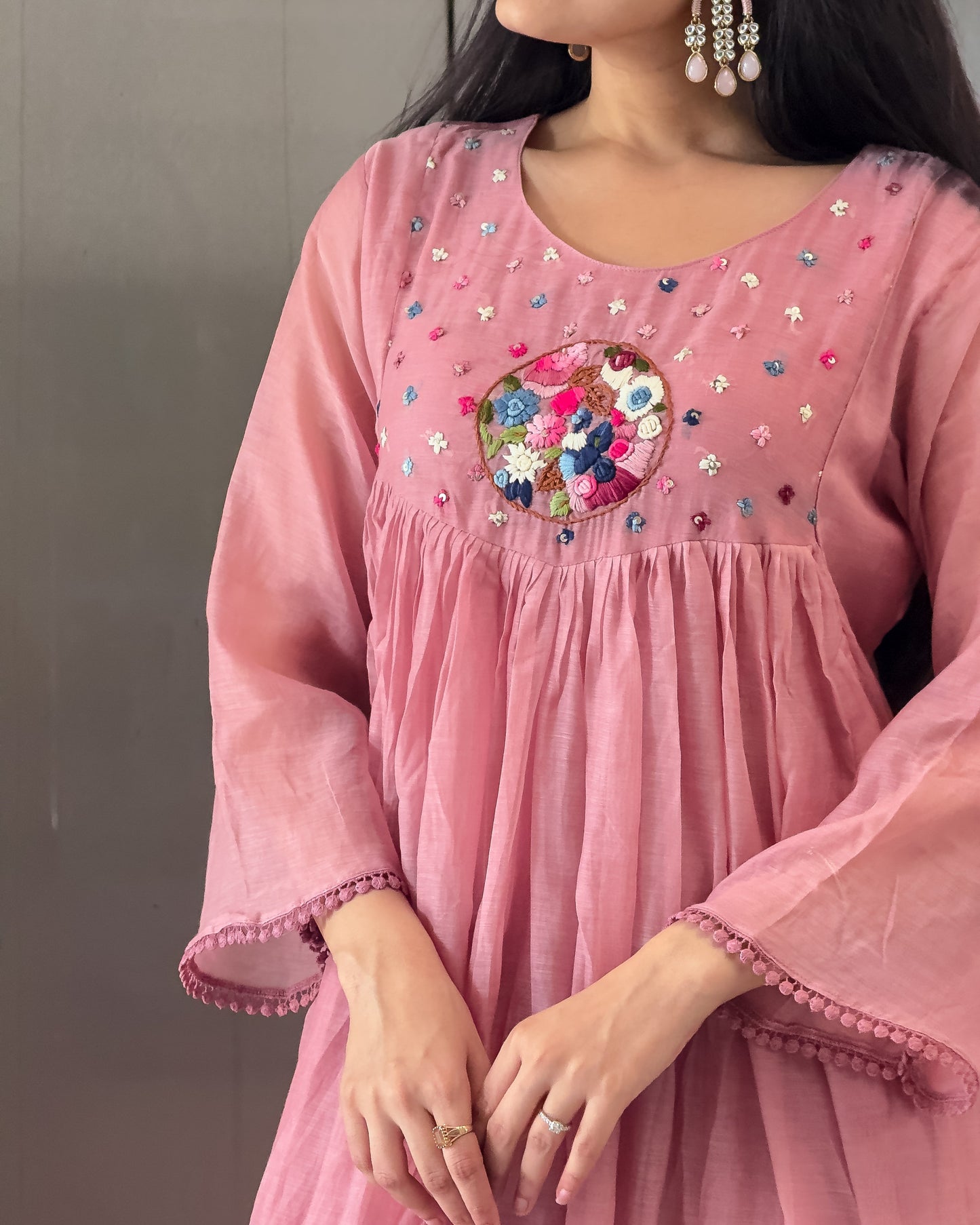 Pink Round Kurta Pant Set with Dupatta