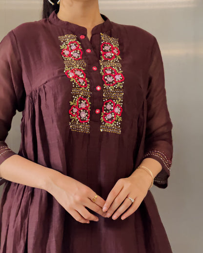 Coffee & Teal Blue Mal Chanderi Co ord Set Women