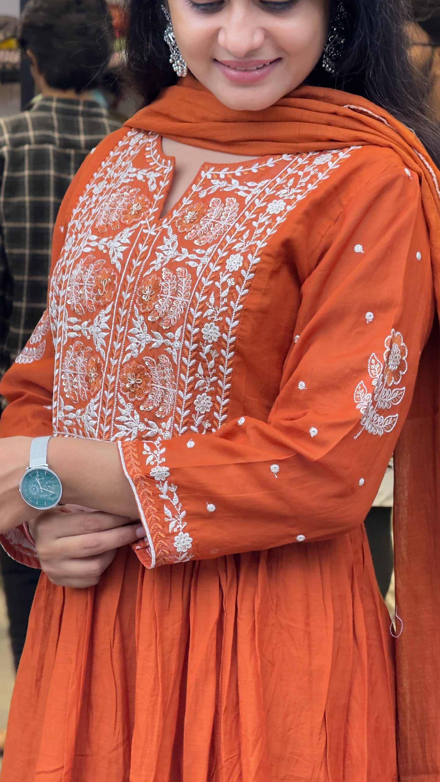 Mal Chanderi A-Line Round Kurta Pant Set With Dupatta