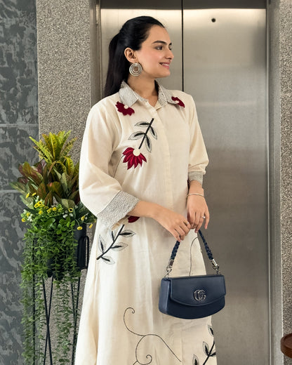Off-White Trendy Cotton Kurti