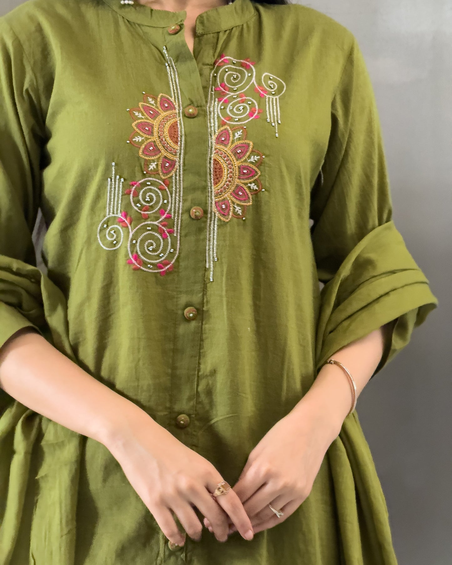 Mehndi A-Line Kurta Pant Set with Dupatta
