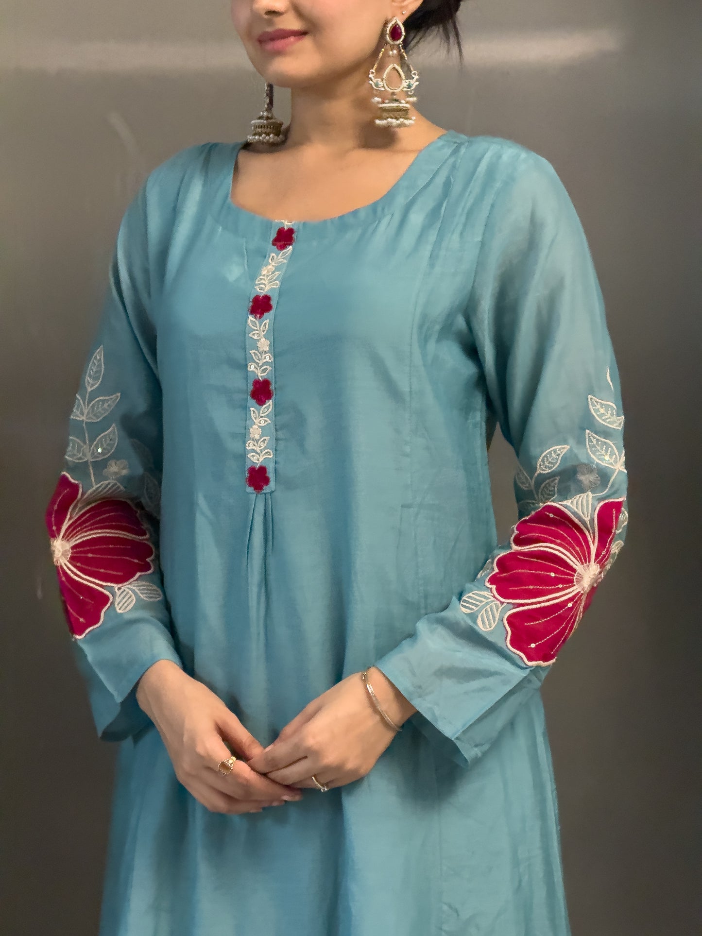 Sky A-Line Kurta Pant Set with Dupatta