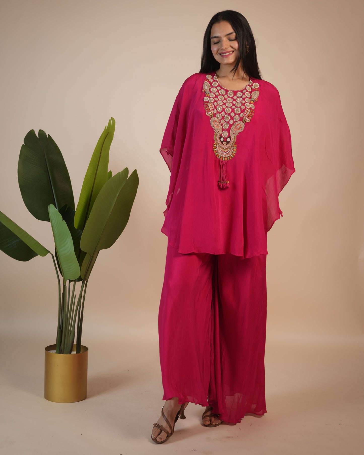 Pink Chinnon Indo Western Dress For Women