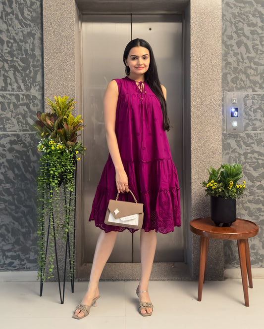 Wine One Piece Dress For Girls