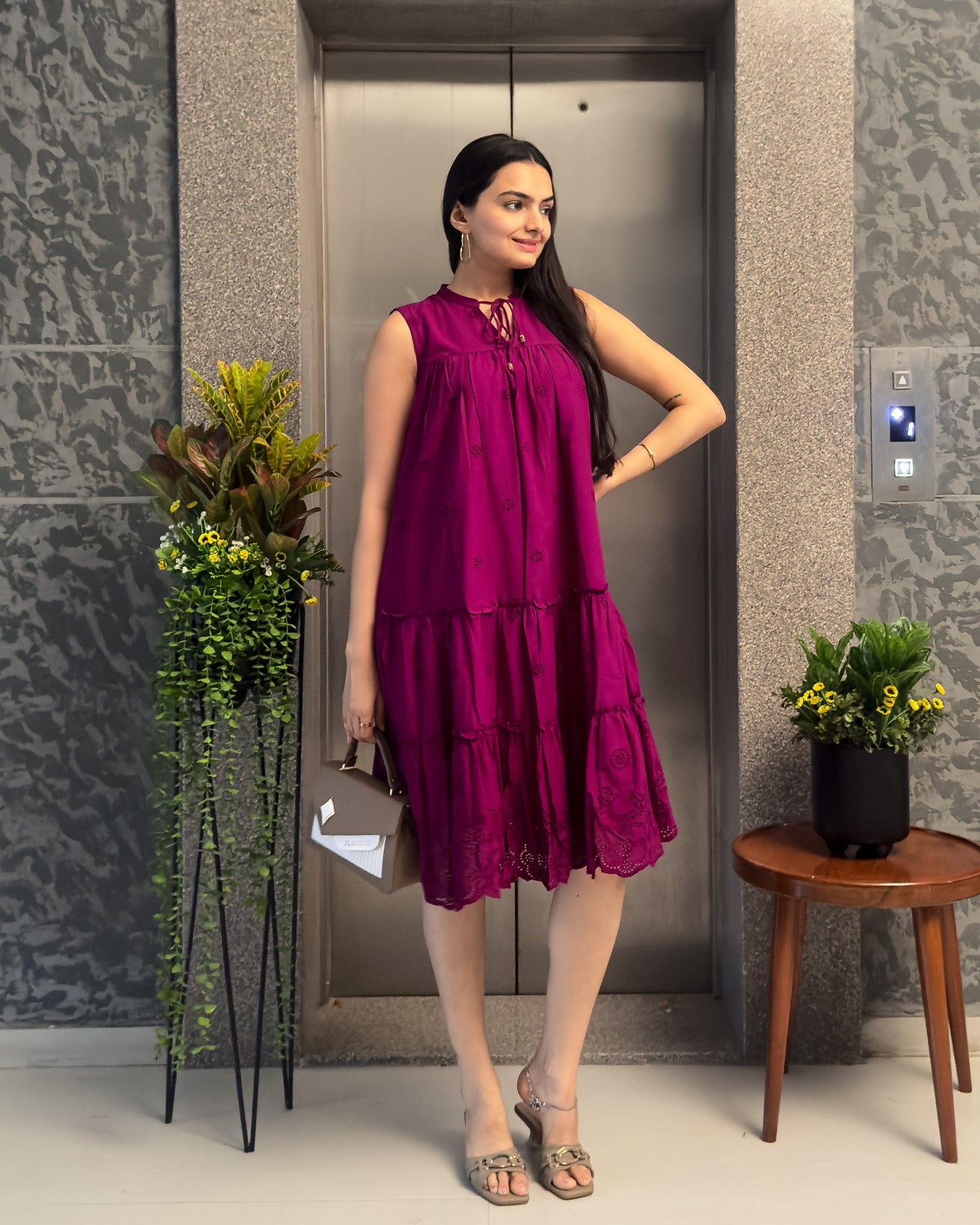 Wine One Piece Dress For Girls