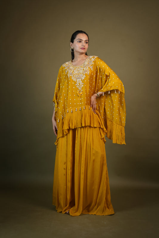Yellow Chinnon Indo Western for Women