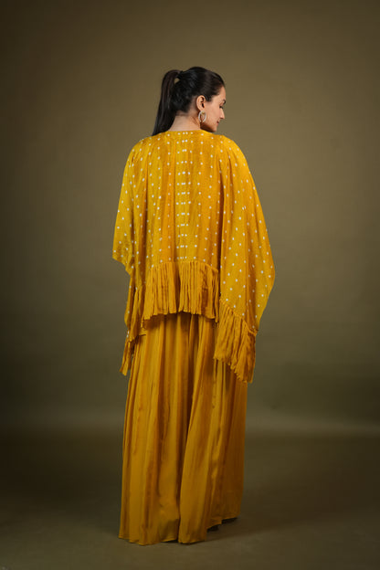 Yellow Chinnon Indo Western for Women
