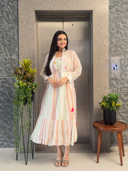 White Cotton One Piece with Organza Jacket