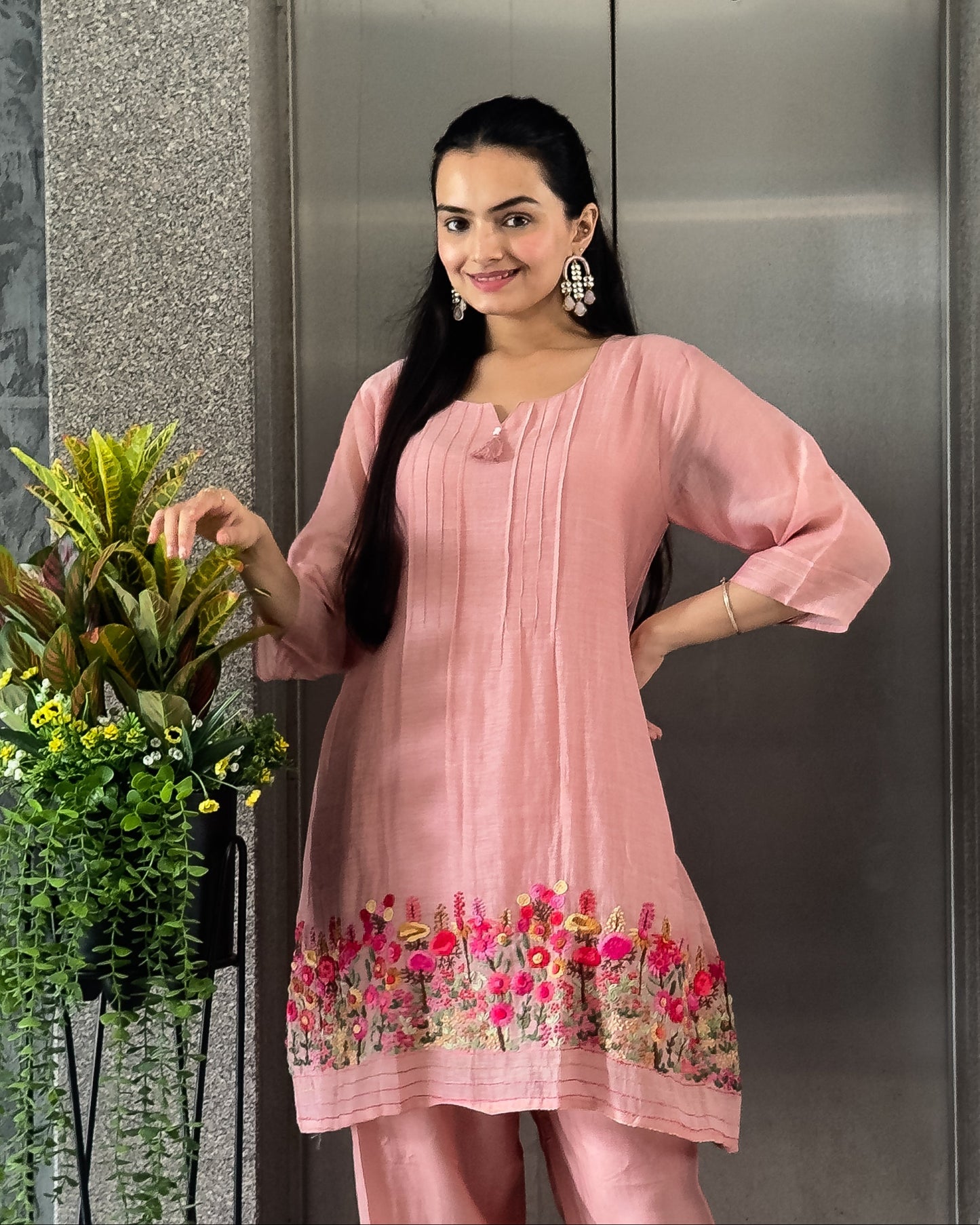 Light Pink Mal Chanderi Co Ord Sets Women