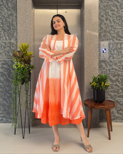 Orange Stylish Shruge & One Piece Dress for Girls