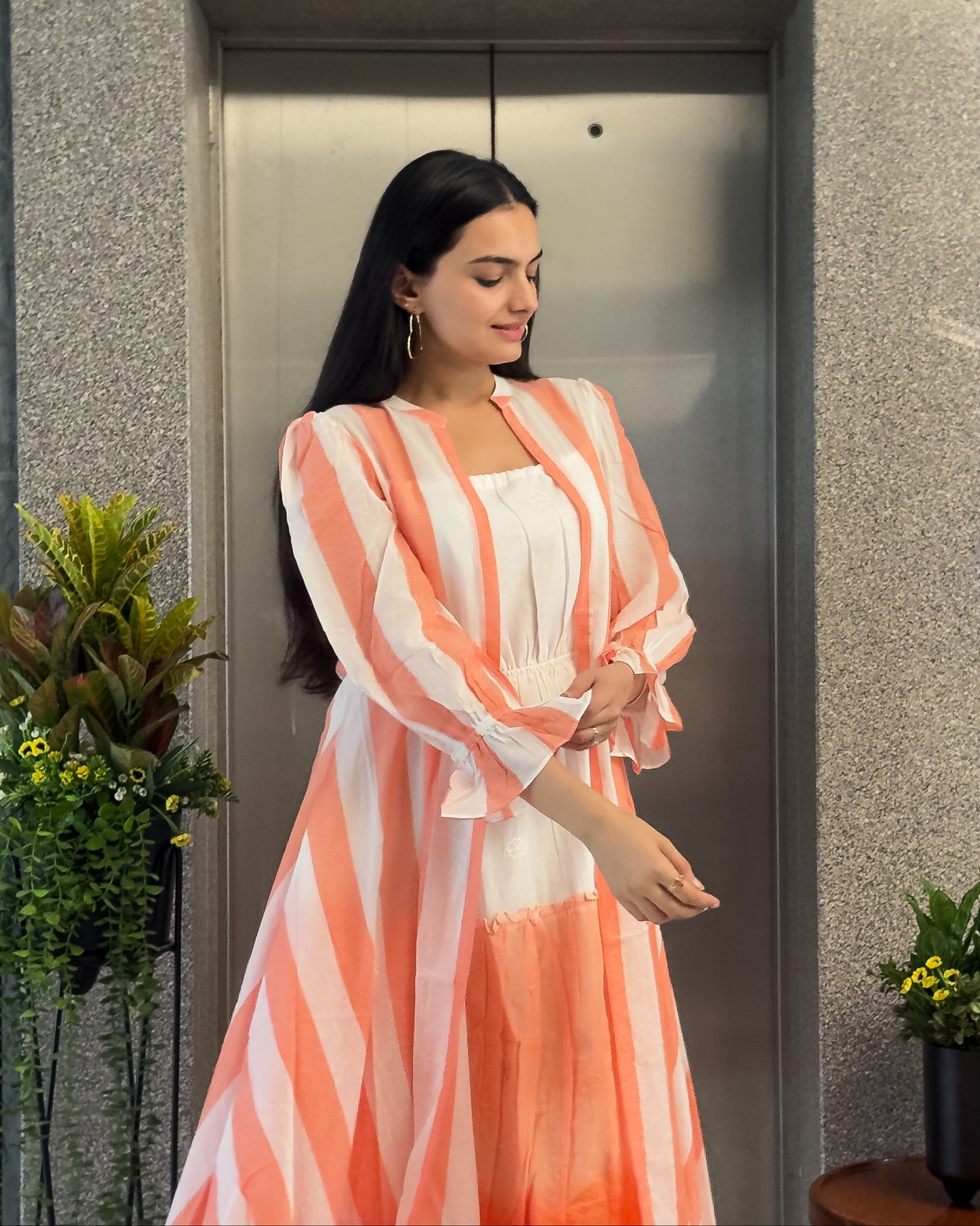 Orange Stylish Shruge & One Piece Dress for Girls