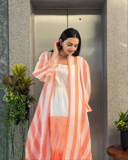 Orange Stylish Shruge & One Piece Dress for Girls