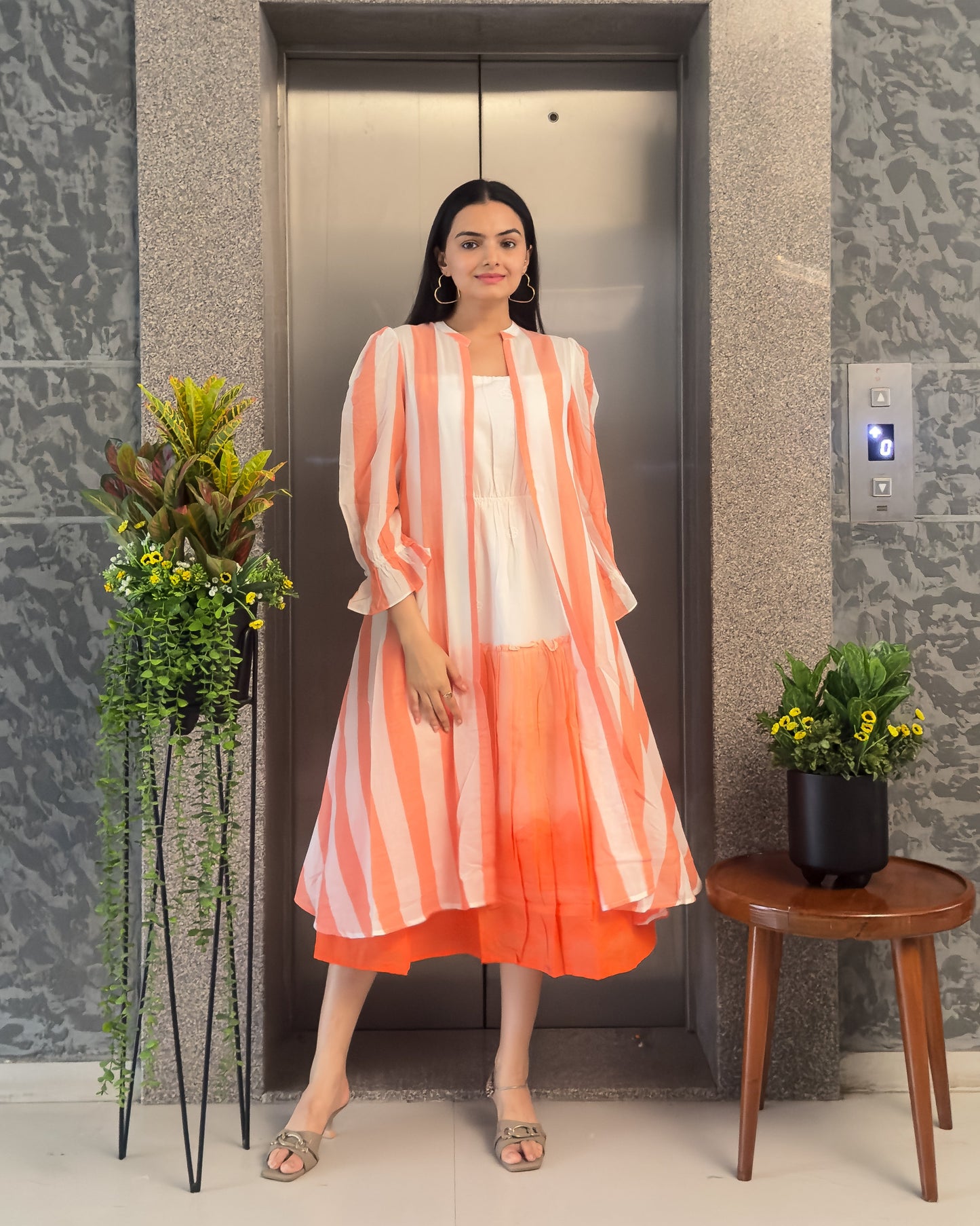 Orange Stylish Shruge & One Piece Dress for Girls