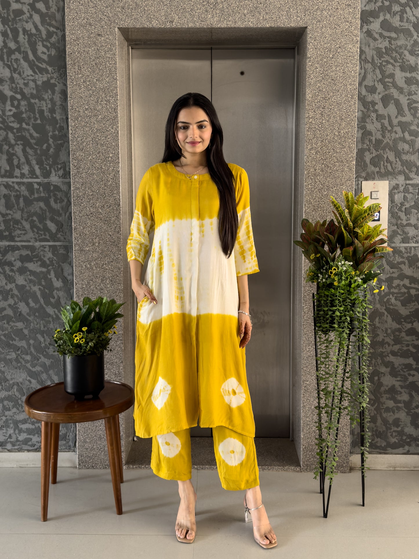 Yellow A-line Kurta Pant Set for Women