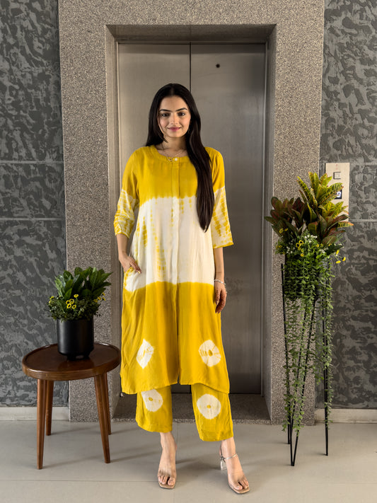 Yellow A-line Kurta Pant Set for Women