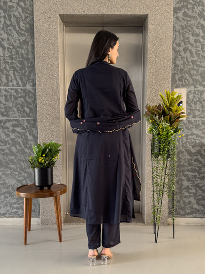 Black A-line Kurta Pant Set with Dupatta