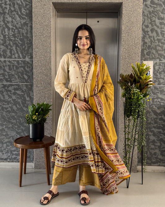 Yellow Anarkali Kurta Palazzo Set with Dupatta