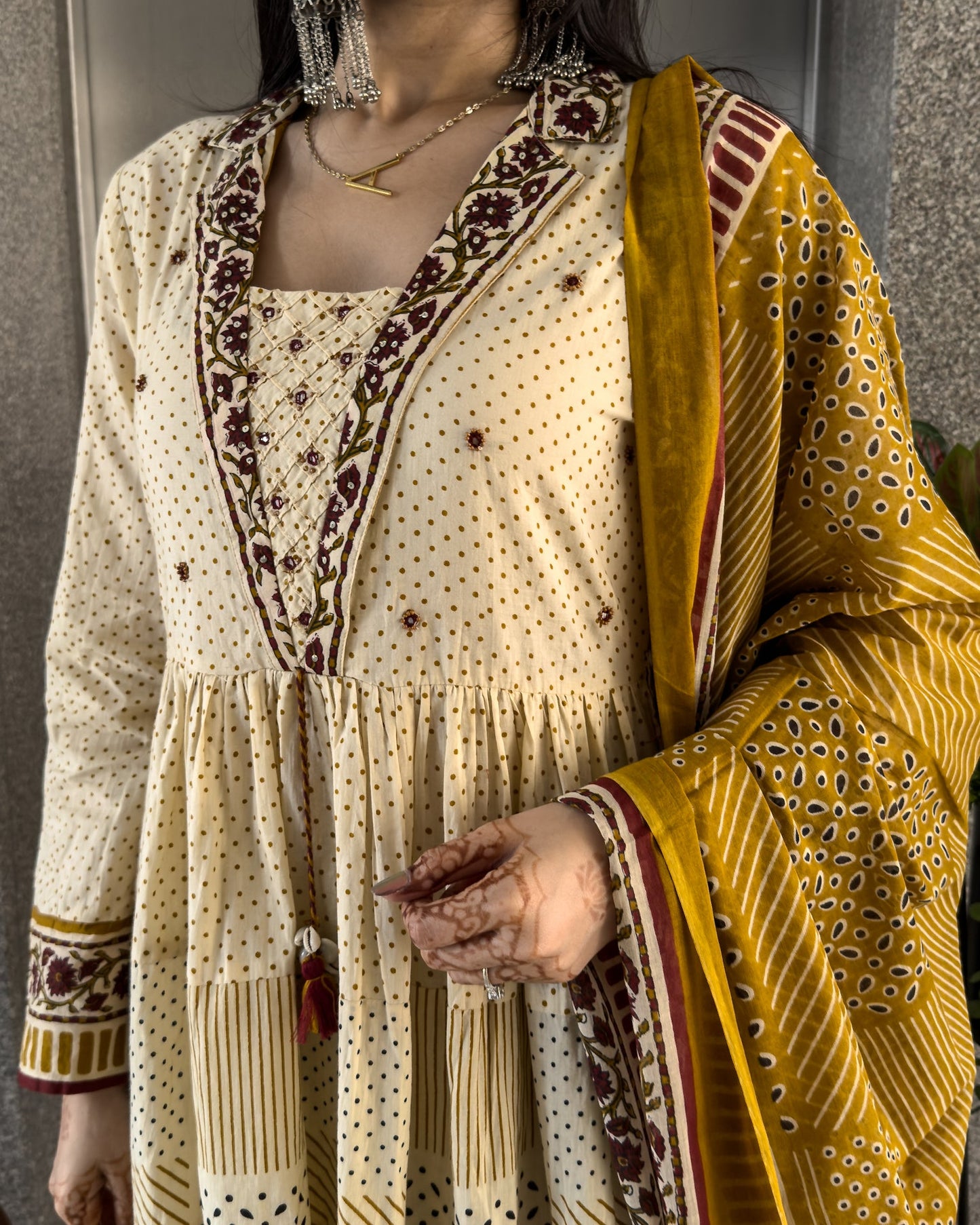 Yellow Anarkali Kurta Palazzo Set with Dupatta