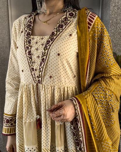 Yellow Anarkali Kurta Palazzo Set with Dupatta