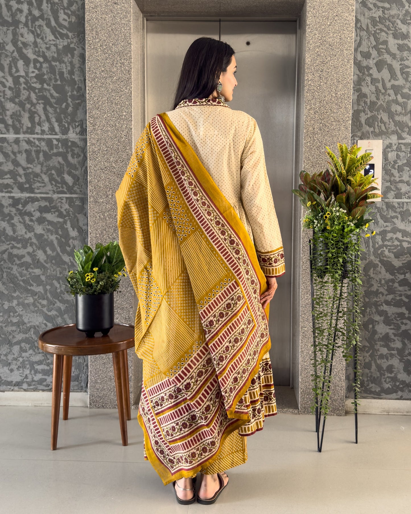 Yellow Anarkali Kurta Palazzo Set with Dupatta