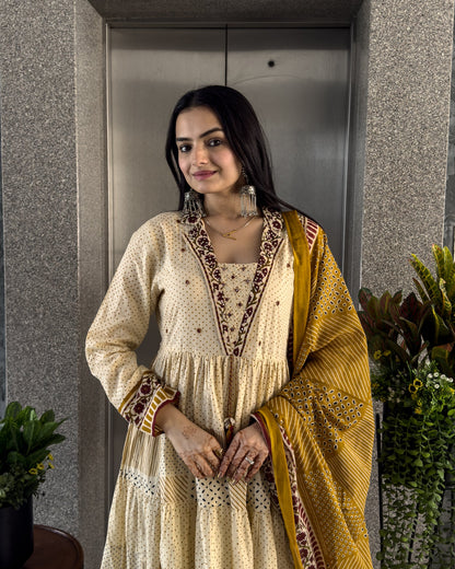 Yellow Anarkali Kurta Palazzo Set with Dupatta