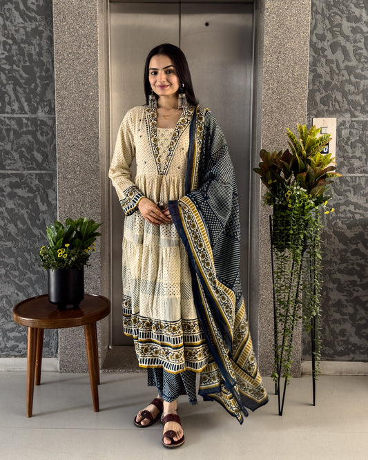 Blue Anarkali Kurta Palazzo Set with Dupatta