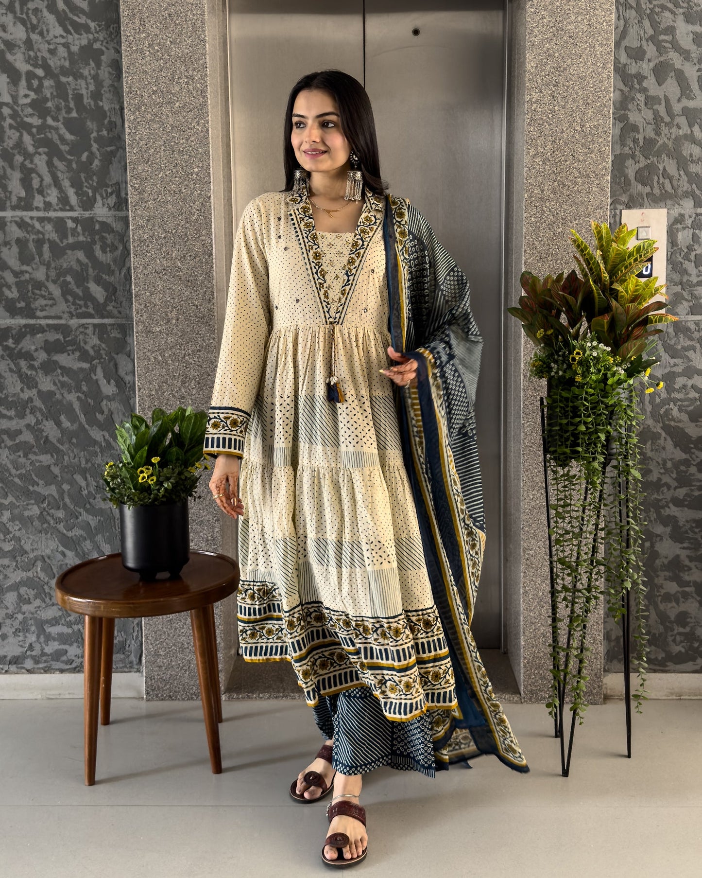 Blue Anarkali Kurta Palazzo Set with Dupatta